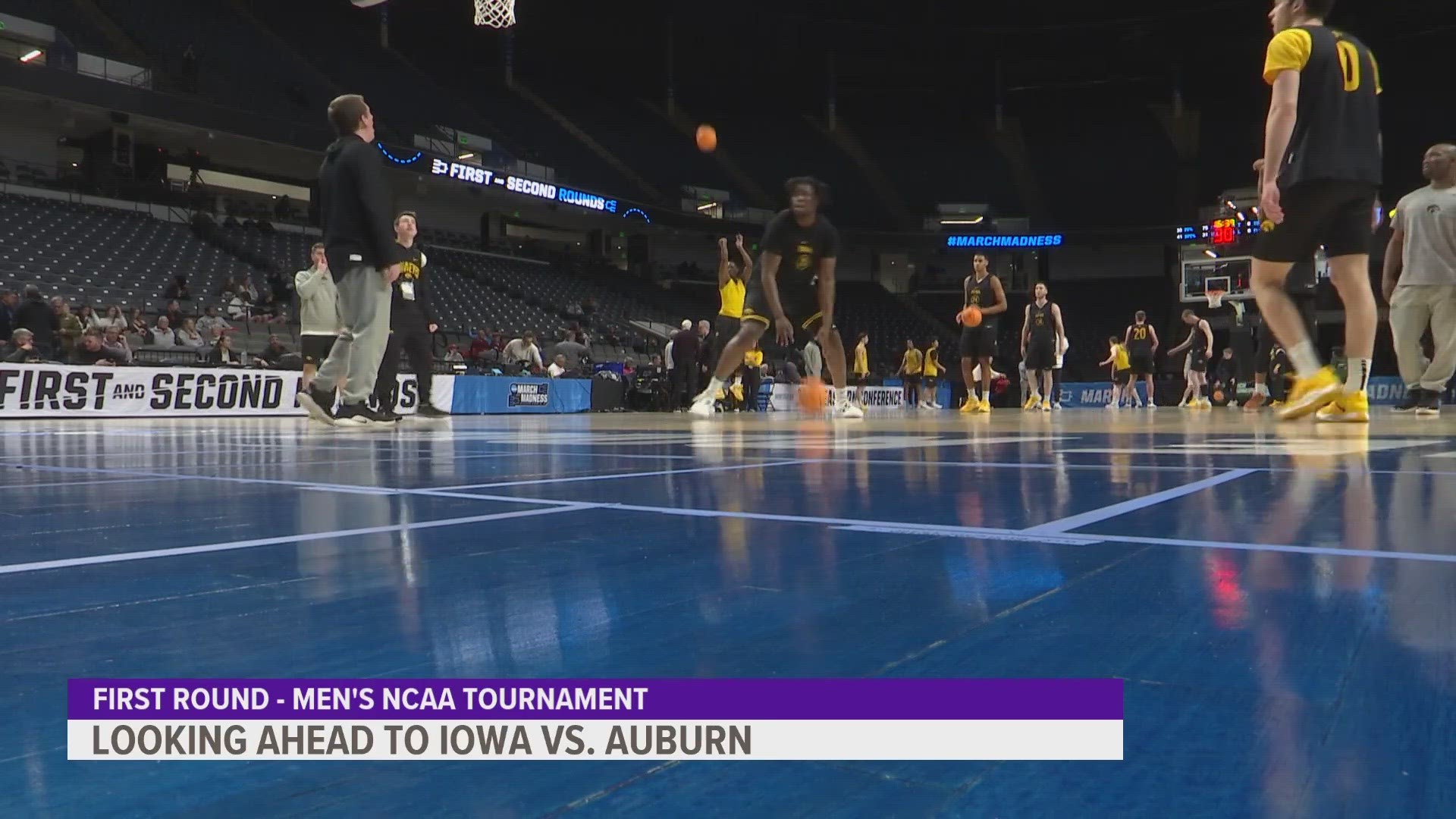 The Iowa men's basketball team will face Auburn in their first game of the tournament. Plus, get a look at how fans are faring at the tournament in Des Moines.