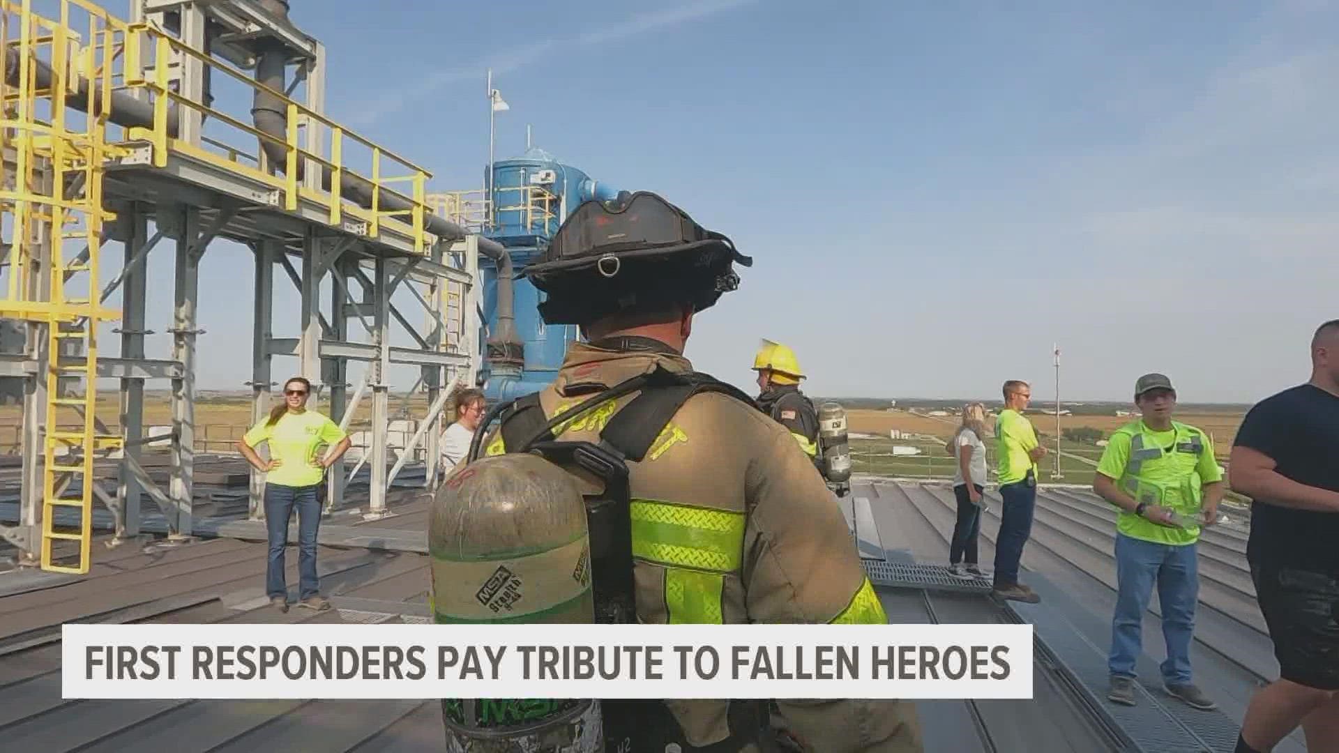 More than 100 first responders climbed the Verbio Nevada tower six times, marking the approximate height of one of the twin towers.