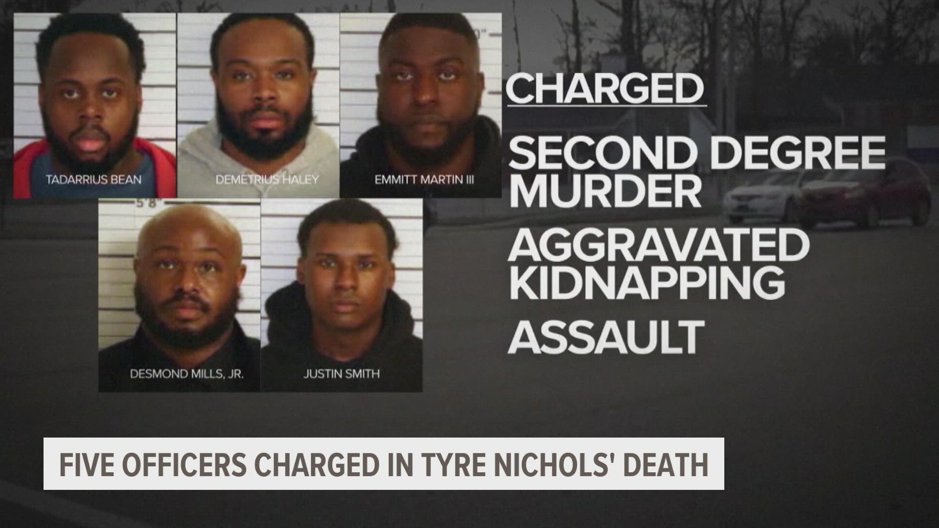 All five former police officers are charged with second-degree murder, aggravated assault, aggravated kidnapping, official misconduct and official oppression.