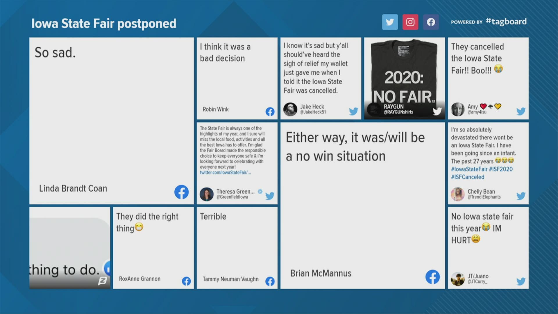 Social media reacts to 2020 Iowa State Fair being postponed Wednesday.