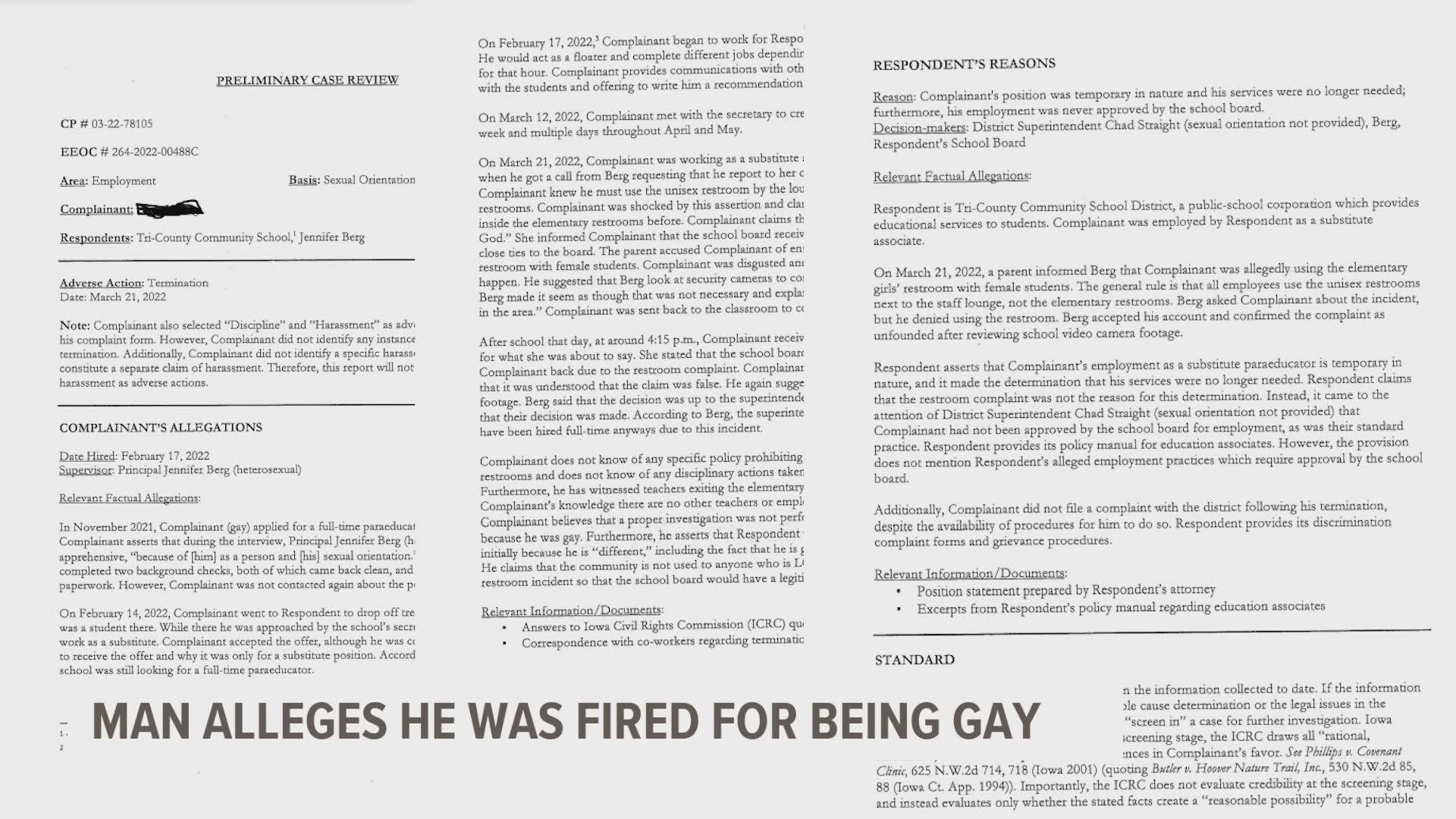 Attorney Ben Lynch says his client was fired in March 2022 for being gay. The school district claims the job was temporary and "his services were no longer needed.