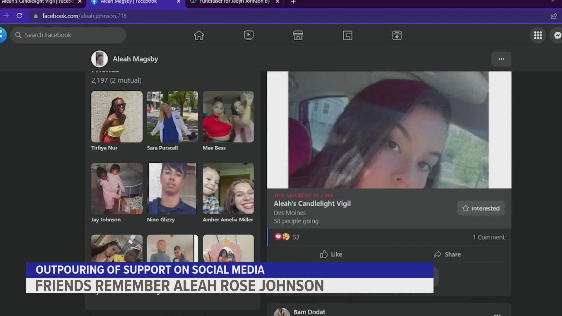Family and friends have arranged a candelight vigil for 23-year-old Aleah Rose Johnson at Union Park Saturday, Sept. 10 at 7 p.m for all who want to join.
