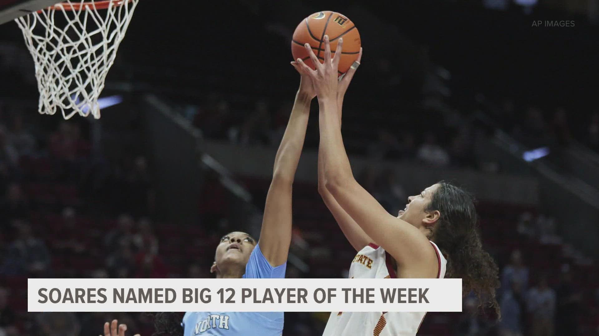 She's the second straight Iowa State player to receive the honor after Ashley Joens got it last week.