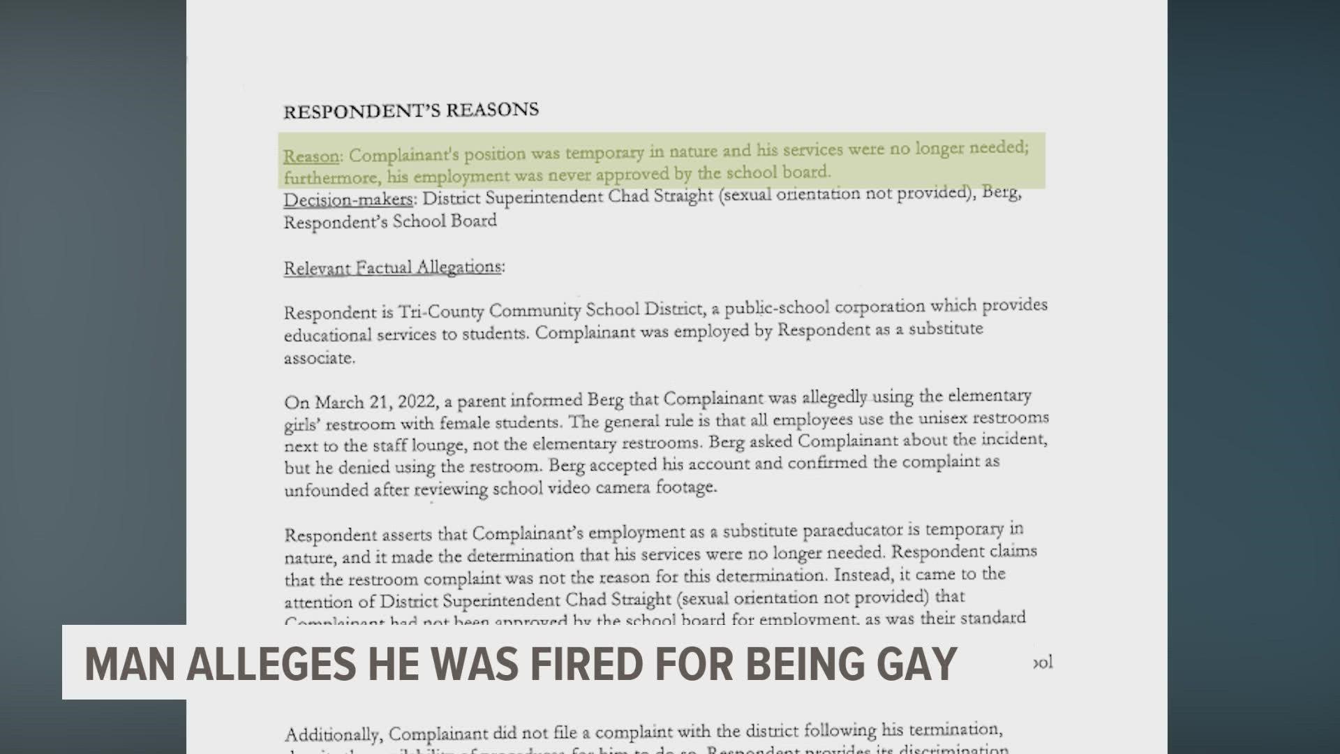 Attorney Ben Lynch says his client was fired in March 2022 for being gay. The school district claims the job was temporary and "his services were no longer needed."