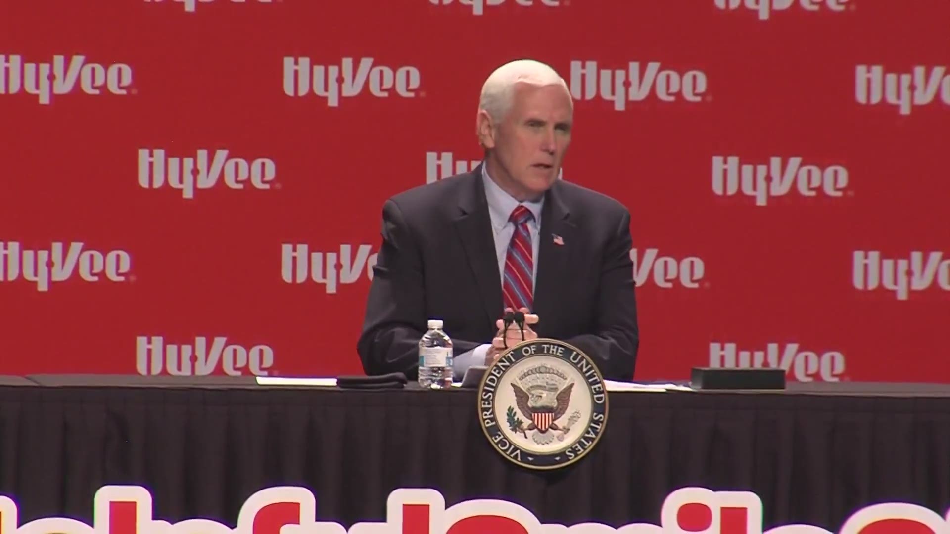 Pence spoke at Hy-Vee's corporate headquarters on Friday, May 8, 2020.