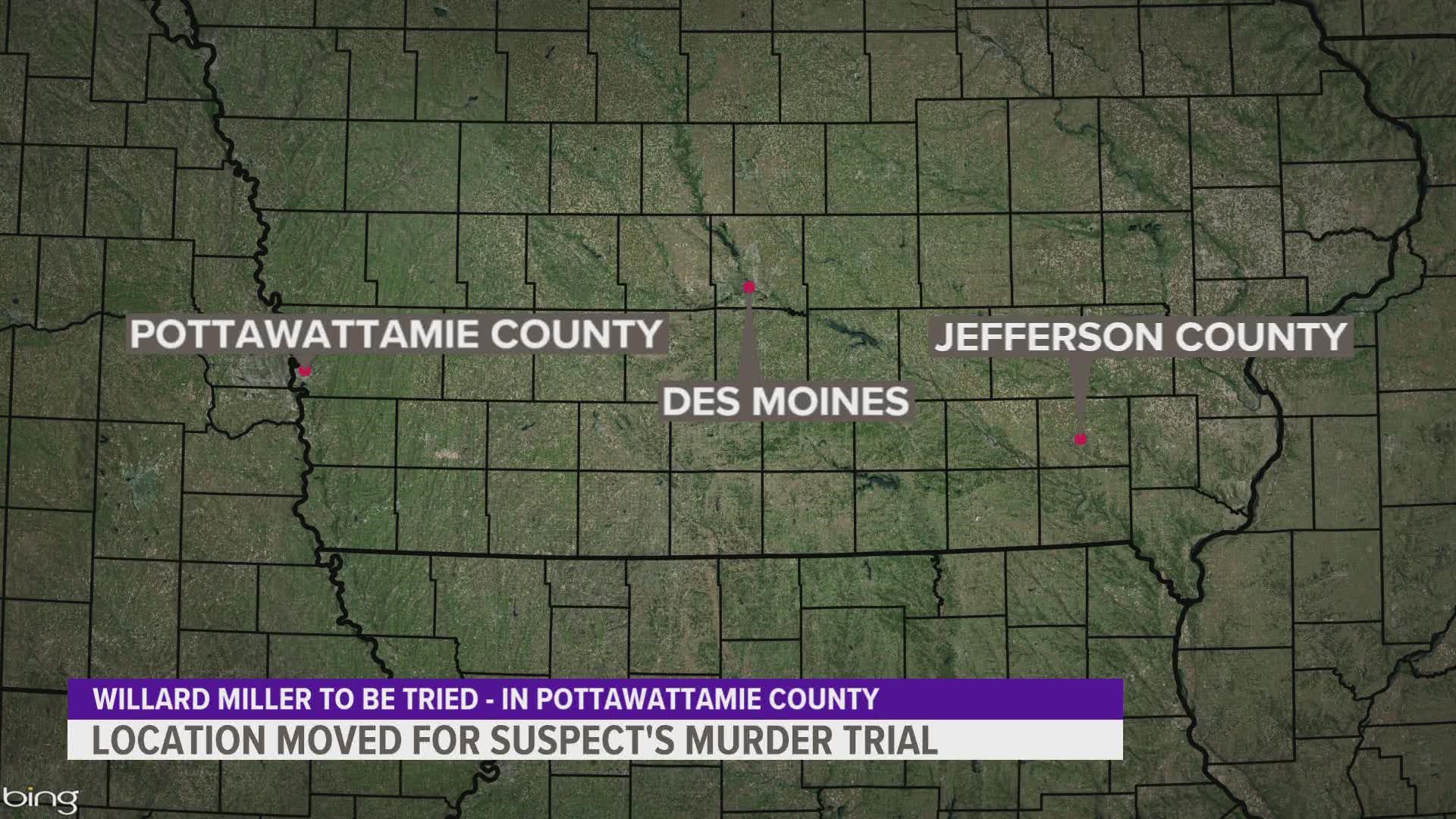 Willard Miller, one of two suspects accused of murdering Nohema Graber, will now be tried on the opposite side of the state.