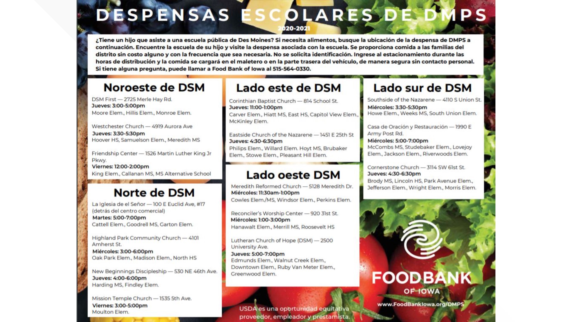 15 drivethru food pantries now open for Des Moines Public Schools