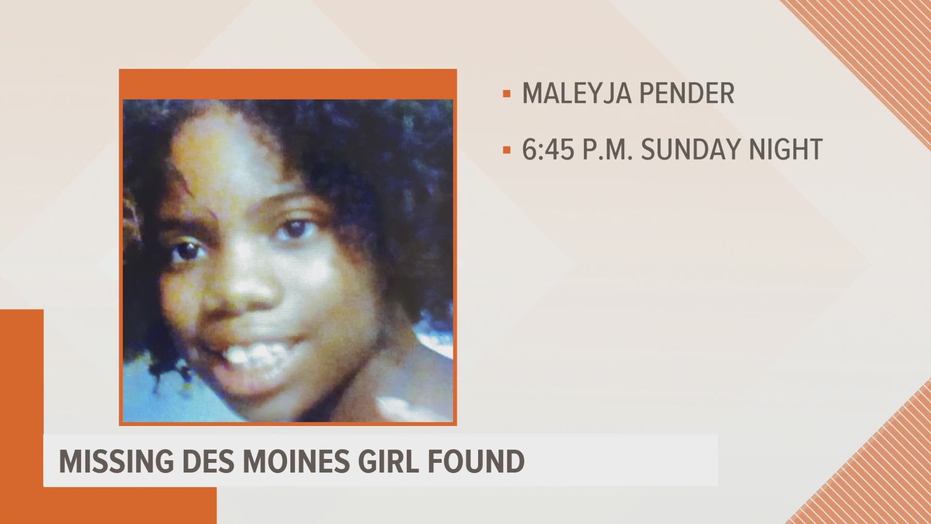 Officers report Maleyja Pender is healthy and well.