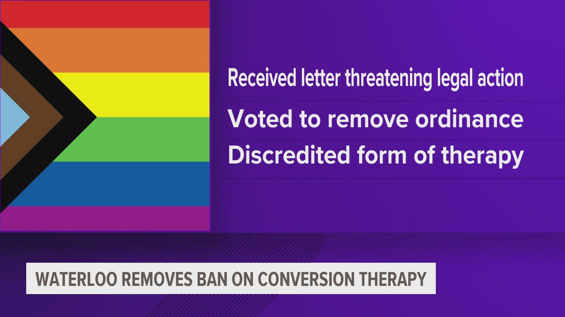 The Waterloo City Council voted this week to remove a ban on “conversion therapy” — the discredited practice of trying to change a person’s sexual orientation.