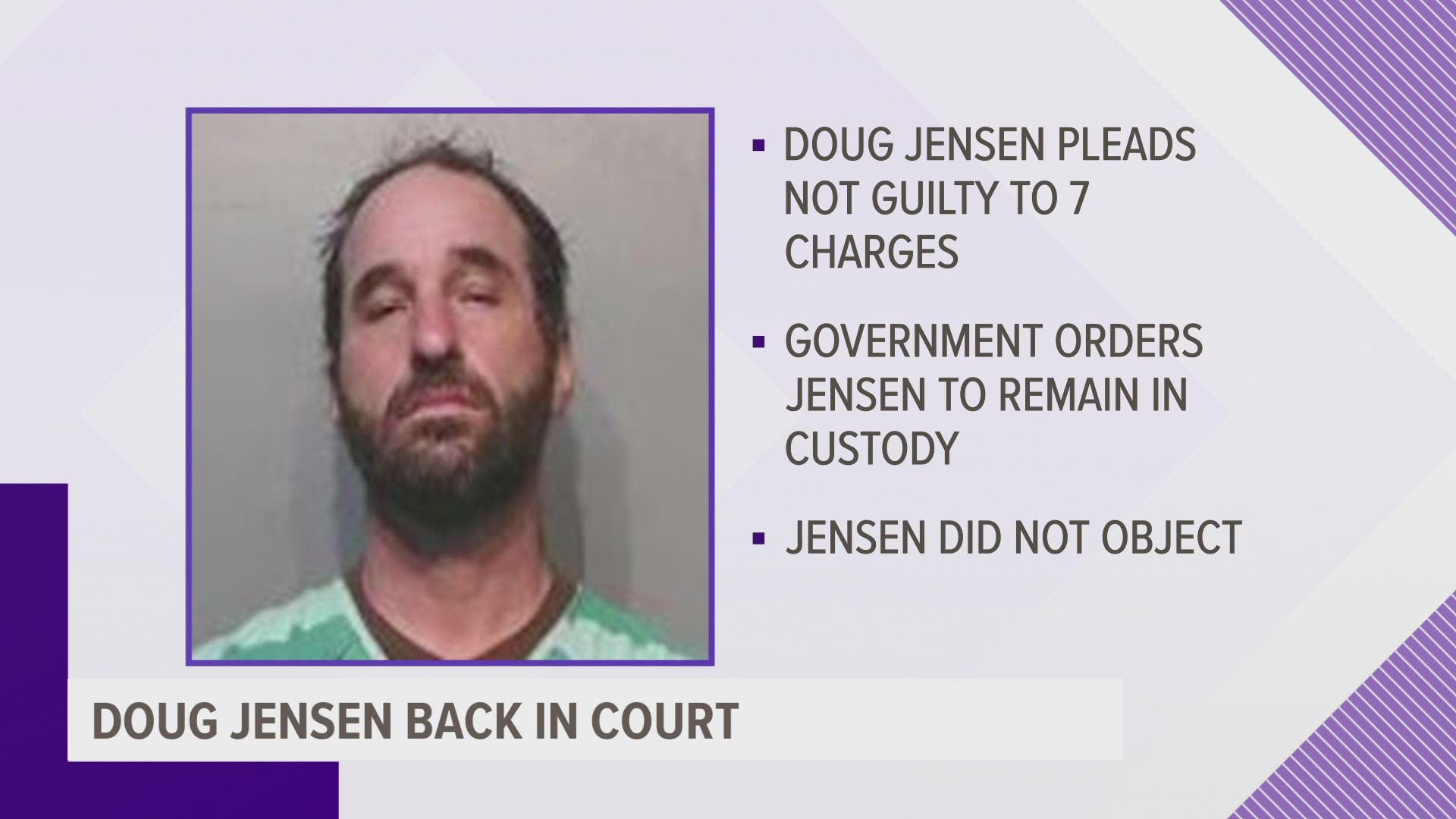 A court filing says Jensen will remain in detention because he "poses a serious risk of danger to the community." He will not contest that request.