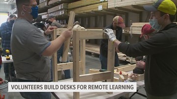 Volunteers in Ames team up to build desks for kids