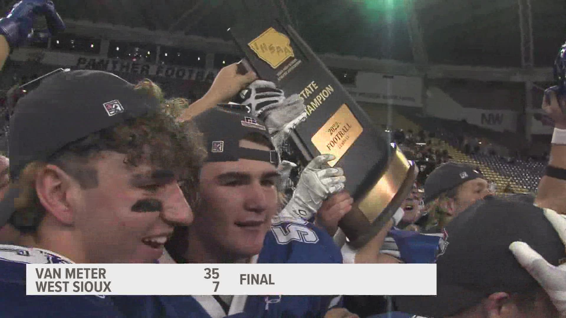 Van Meter cruised to its third state title in six years, defeating West Sioux in a rematch of last year's Class 1A state championship game.