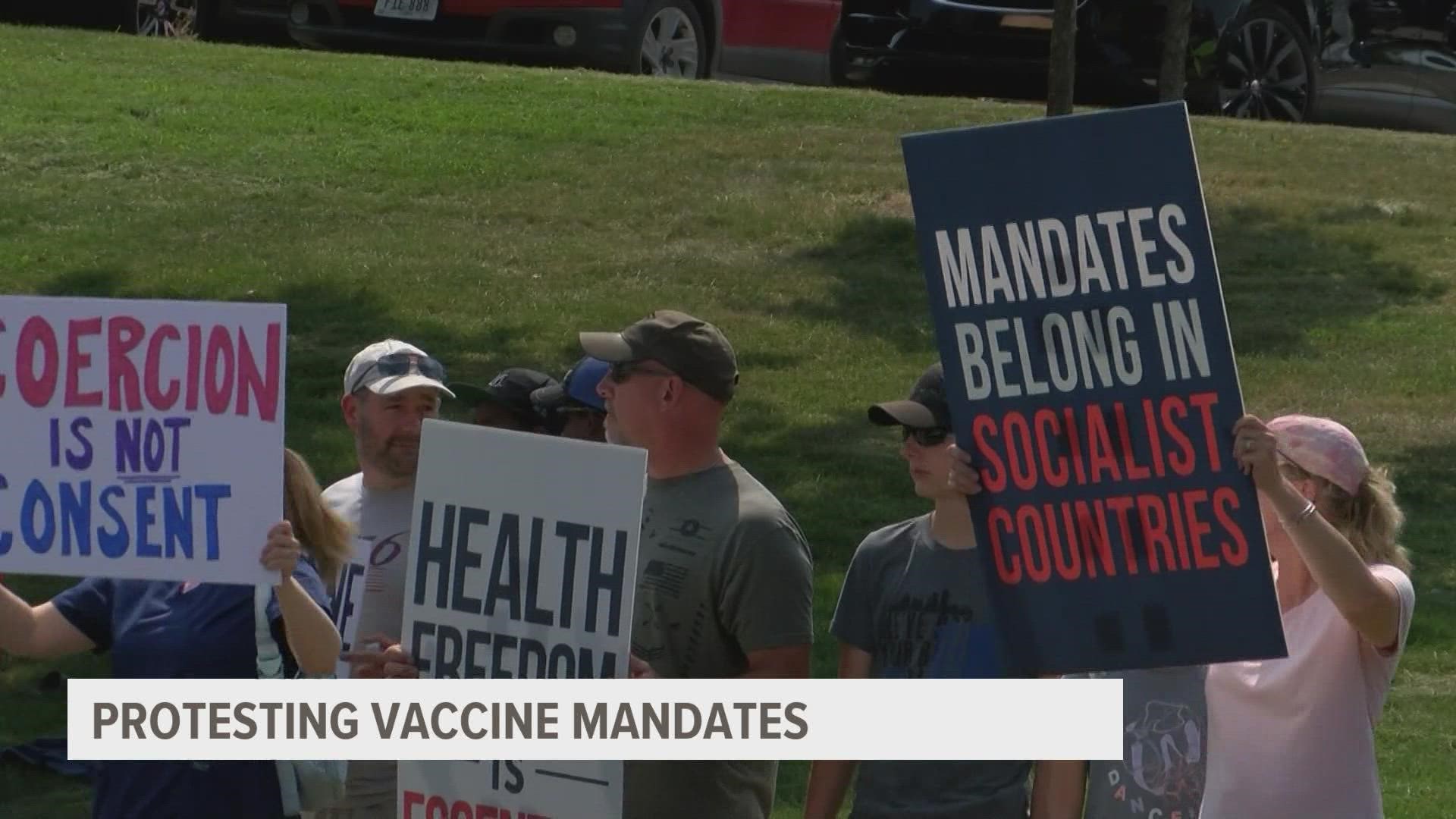 Close to 300 health care workers along with their families and other supporters gathered outside Methodist Medical Center to protest vaccine mandates.