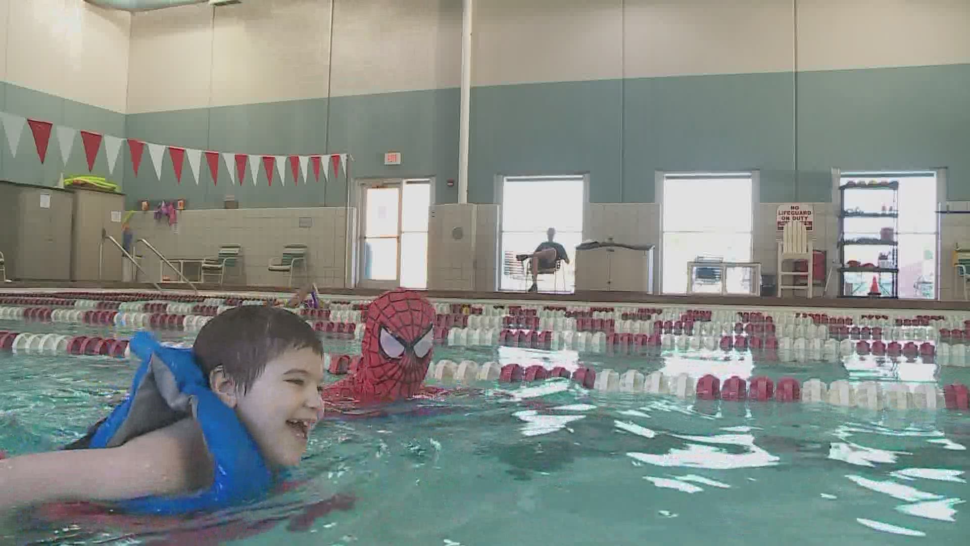"Super Colt" Cosper took a mental break from everything he's facing to take swimming lessons from his favorite superhero.