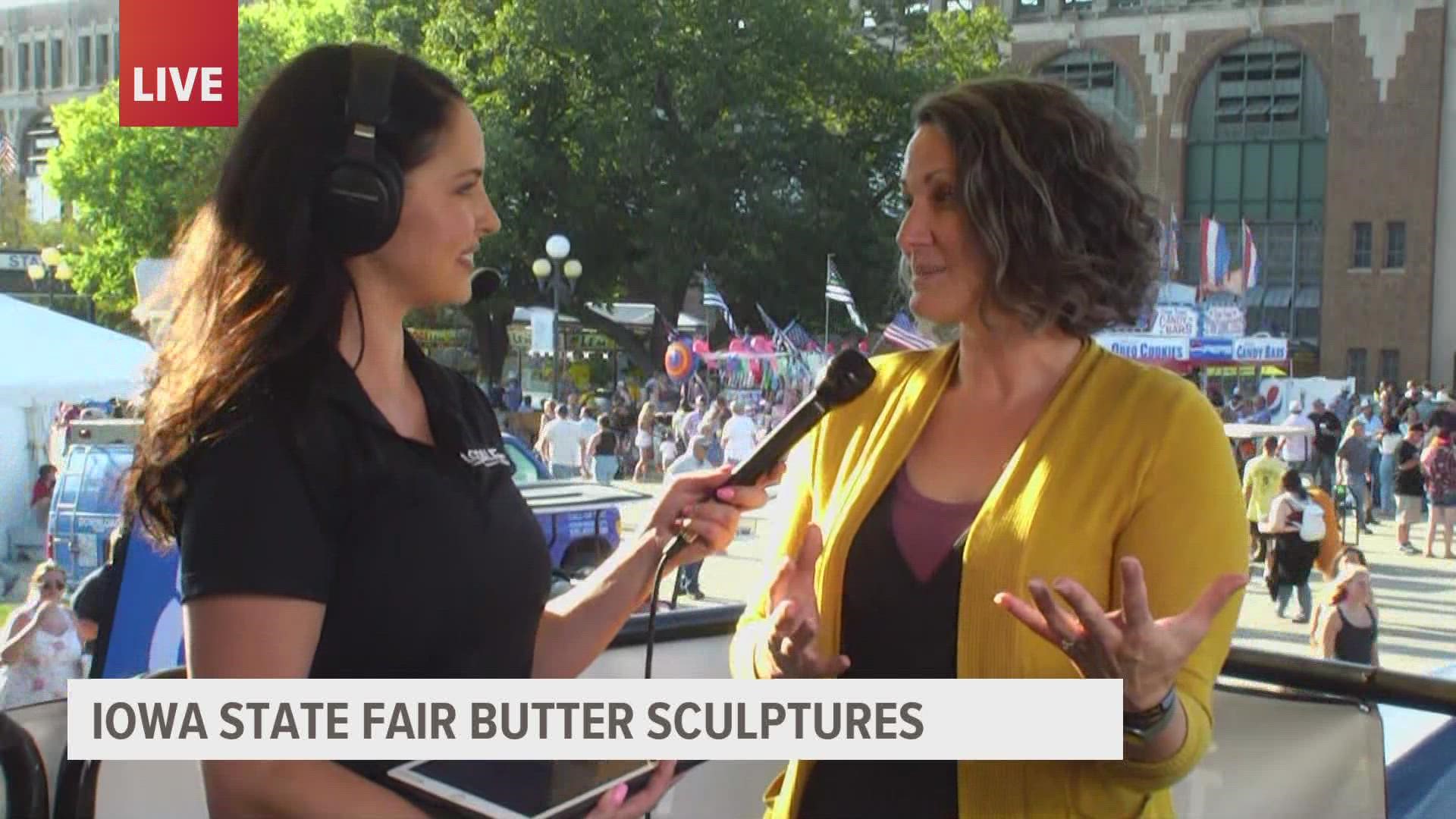 Sarah Pratt is the artist behind this year's classic Butter Cow, as well as the Music Man butter sculpture and the 100 Years of the Ye Olde Mill sculpture.