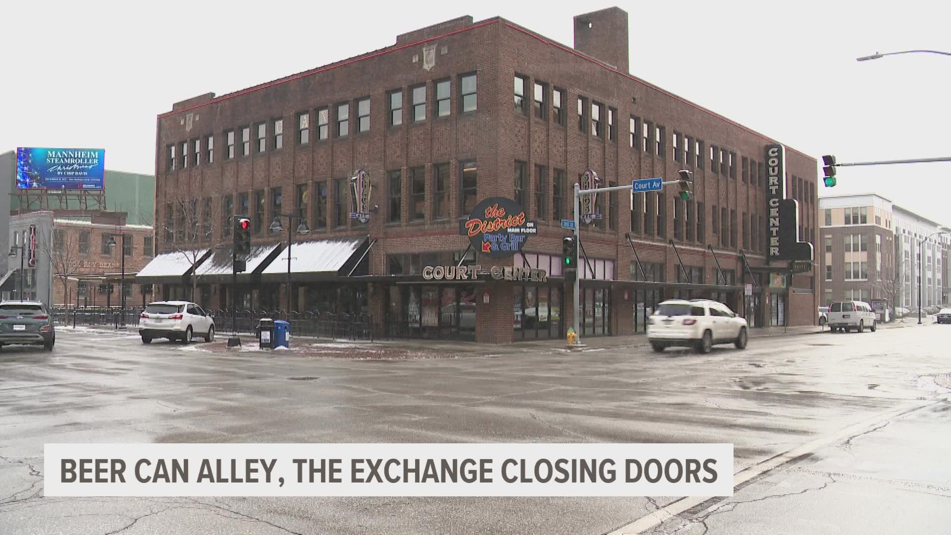 The Exchange and Beer Can Alley announced Monday that their downtown Des Moines locations will be closing on Saturday, Nov. 26, after over a decade of business.