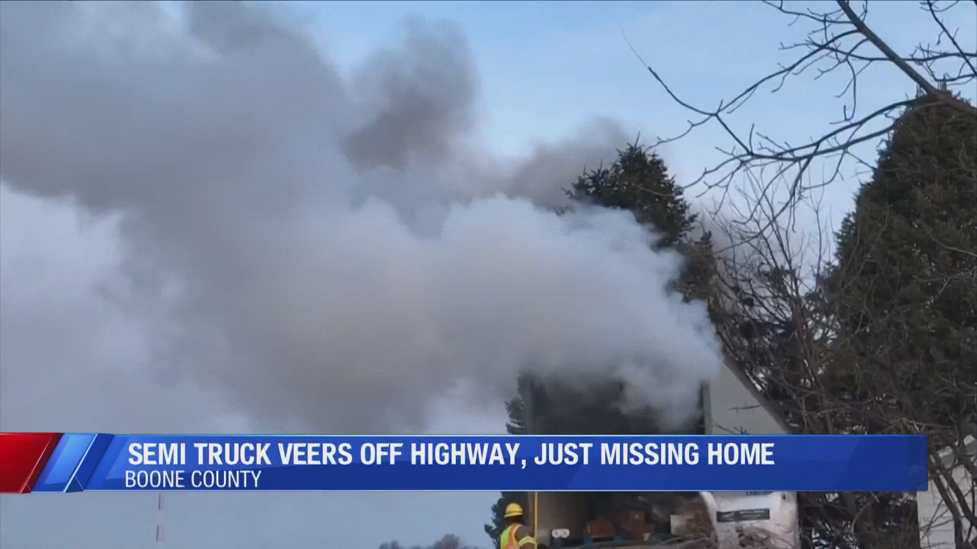 Local 5 was on scene of a semi truck that drove off the highway onto someone's property, starting on fire.