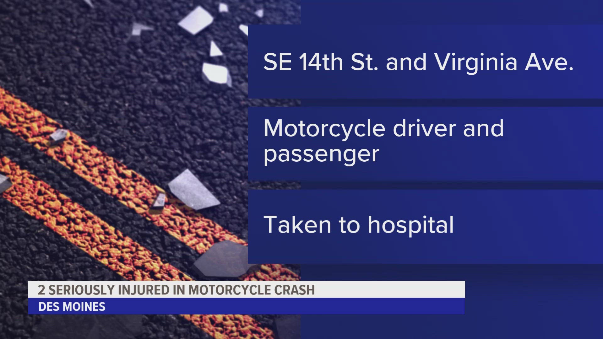 Two people seriously injured in Des Moines motorcycle crash