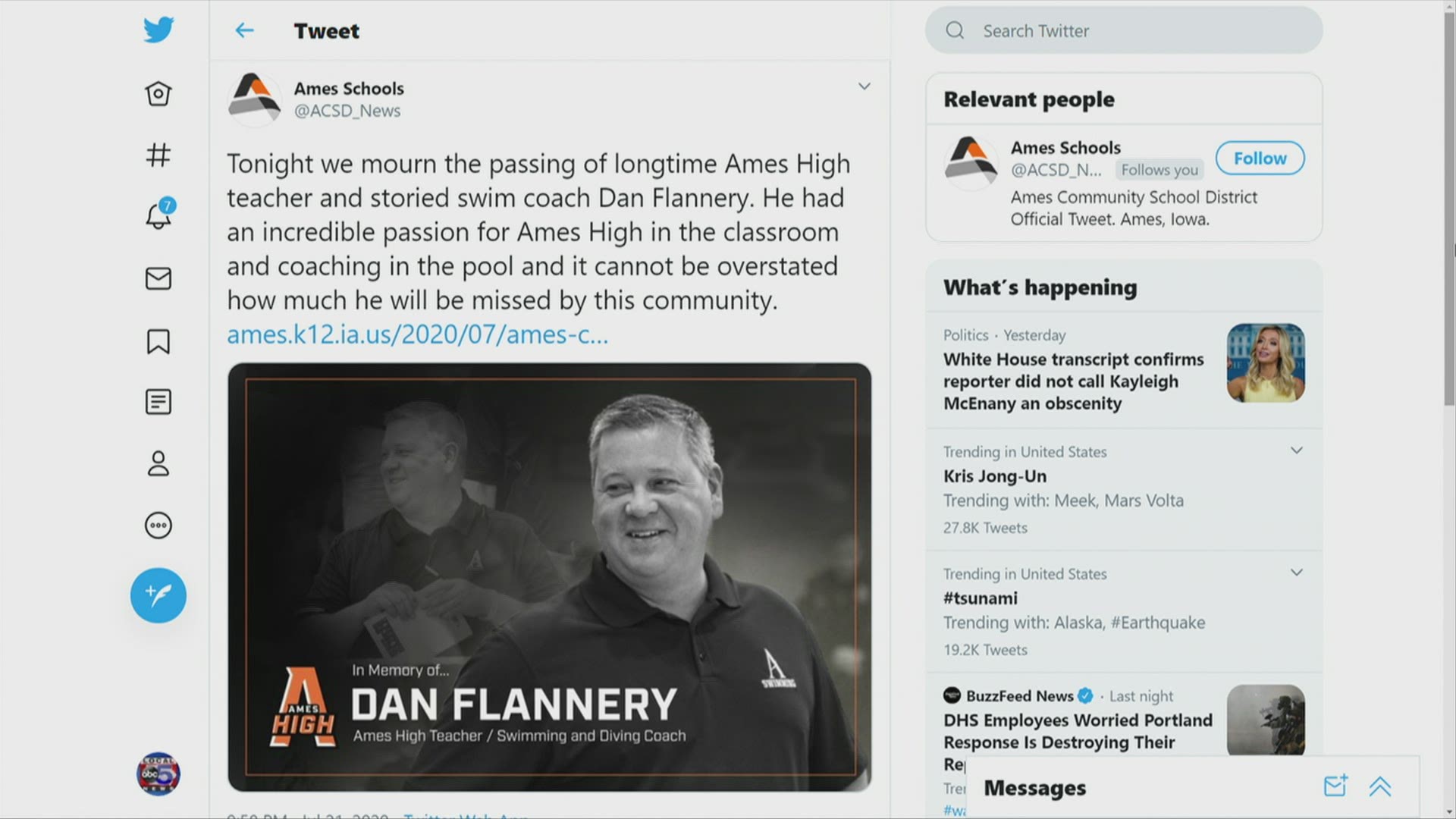 "Dan was Ames High Pride," Ames Community School District Superintendent Jenny Risner said in a release.