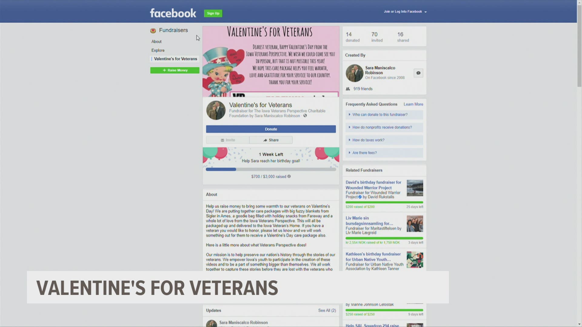 Iowa Veterans' Perspective is hosting a Facebook fundraiser to give Valentines to Veterans