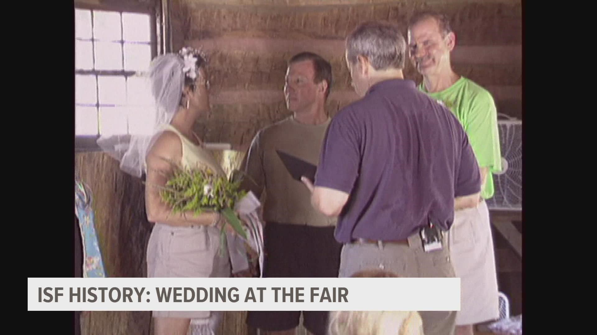 This lucky couple in love kept it simple - saying their vows inside a small building on the fairgrounds and celebrating their nuptials with a funnel cake.