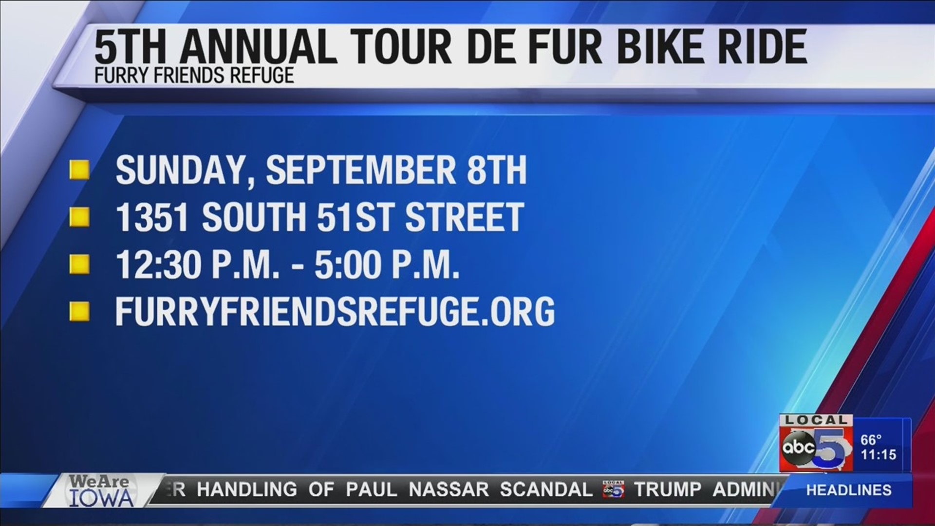Furry Friends Refuge hosting the 5th Annual Tour De Fur Bike Ride this Sunday.