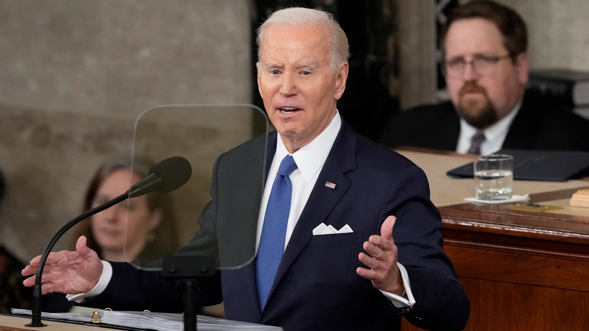Throughout his speech, Biden sought to portray a nation dramatically different in positive ways from the one he took charge of two years ago.