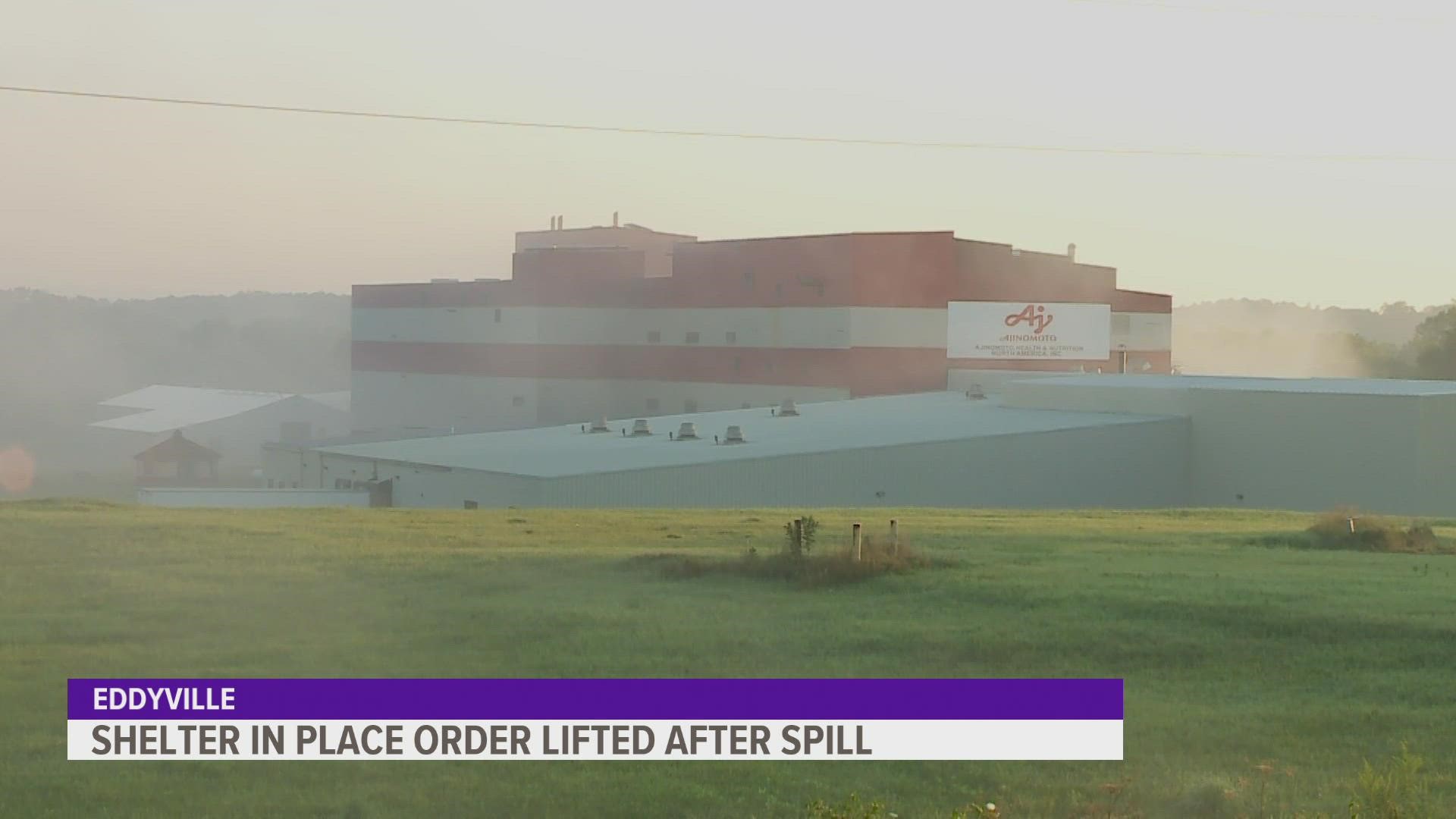 The scene has been cleared after an acid leak at the Ajinomoto plant outside of Eddyville Wednesday night, according to the Wapello County Sheriff's Office.