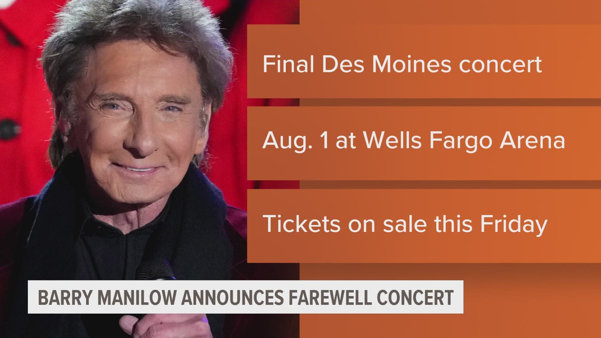 The 80-year-old singer will perform his last Des Moines concert on Aug. 1.