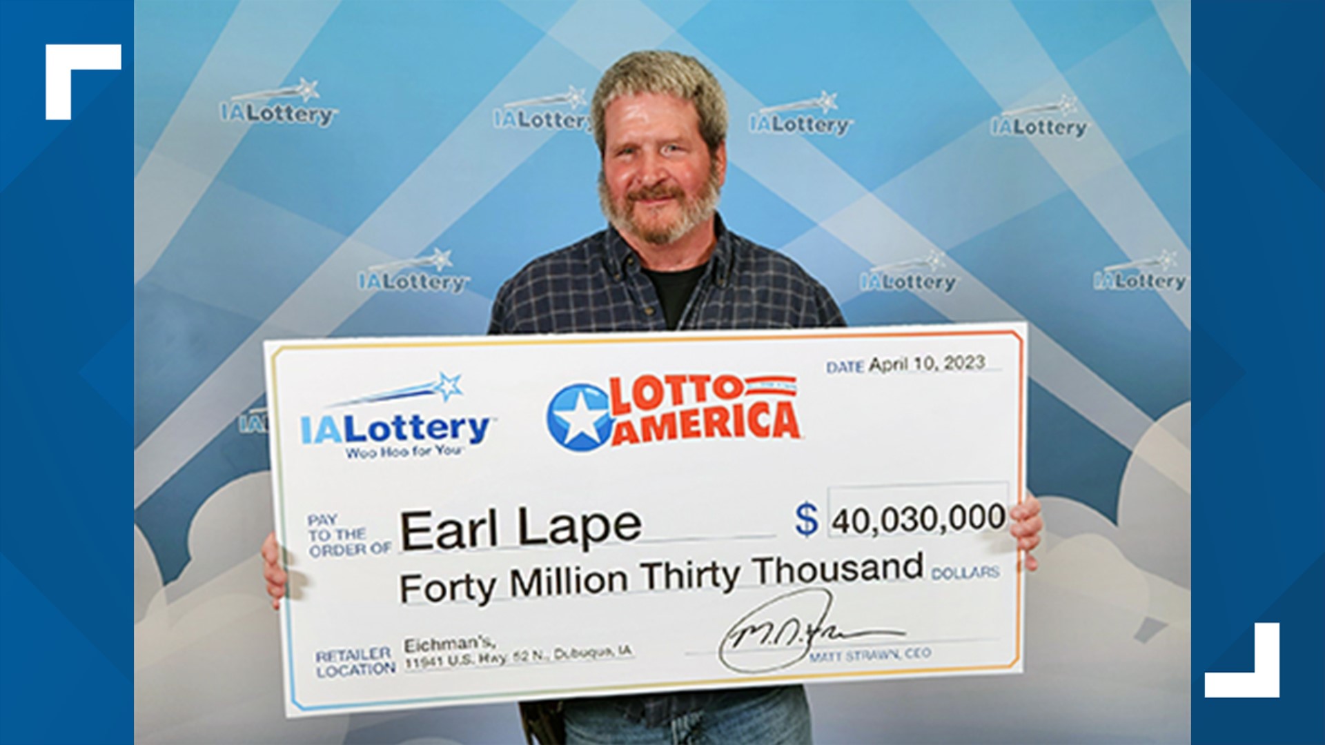 “I laughed. I thought it was April Fools,” Earl Lape said after claiming his prize at the Iowa Lottery headquarters in Clive.