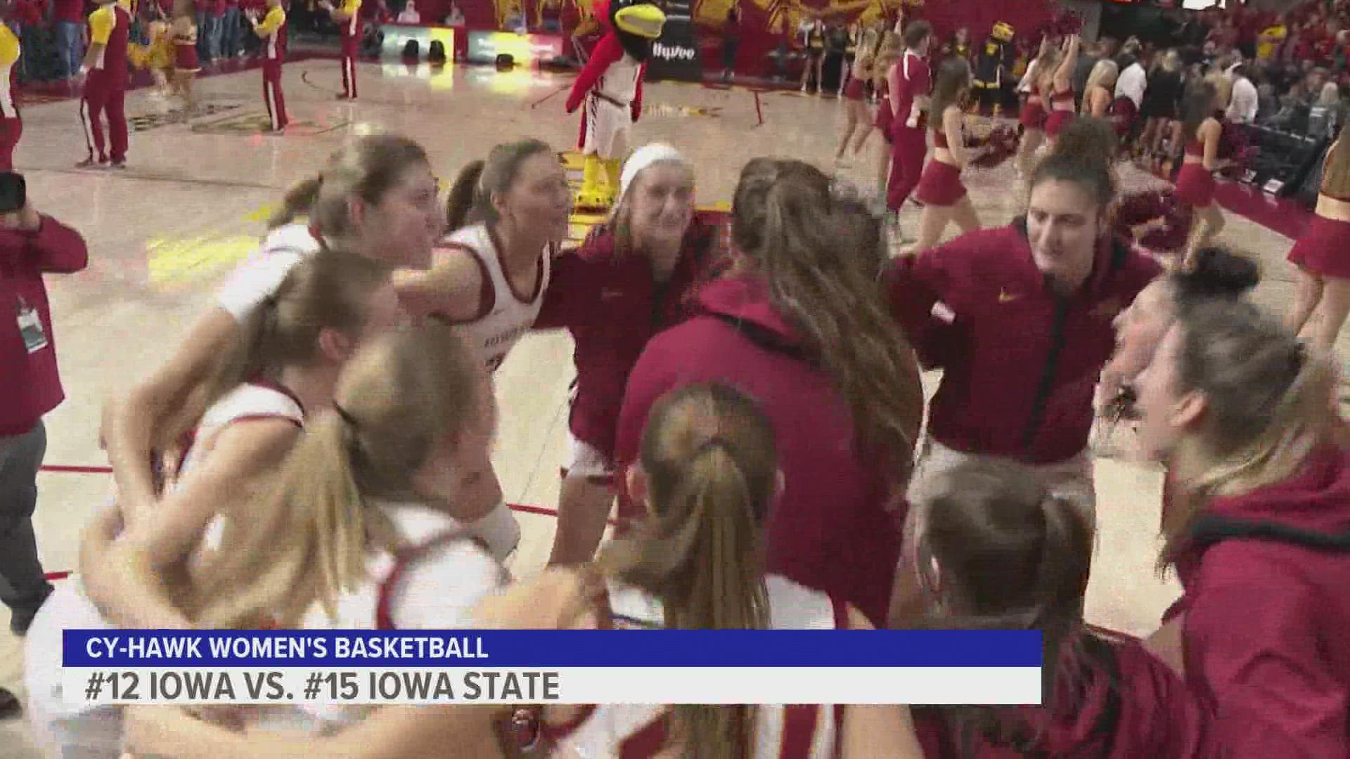 The Joens sisters each had a double-double for the second game in a row and No. 15 Iowa State edged No. 12 Iowa 77-70 to end a five-game losing streak.