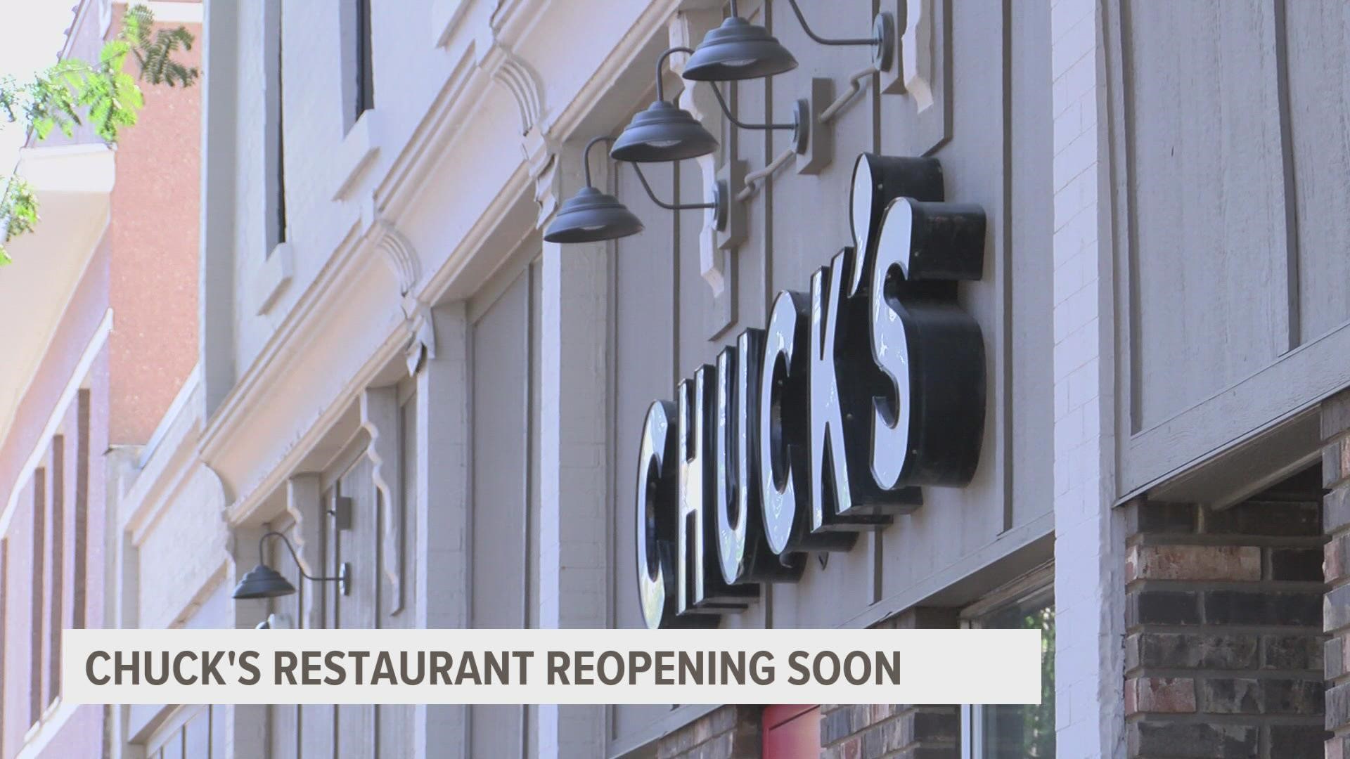 After being closed for almost a year due to renovations, Chuck's Restaurant on the northside of Des Moines plans to open next month.