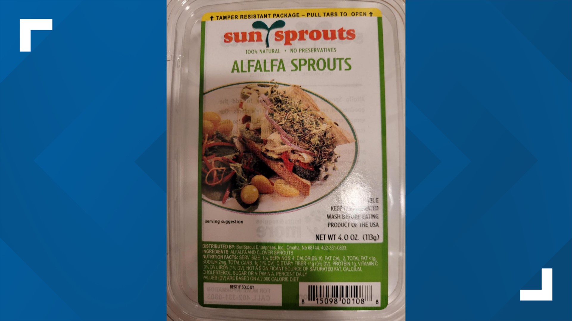 SunSprouts said Thursday that its recall covers 808 pounds of sprouts that it sold to distributors in Nebraska, Iowa and Kansas the past two months.