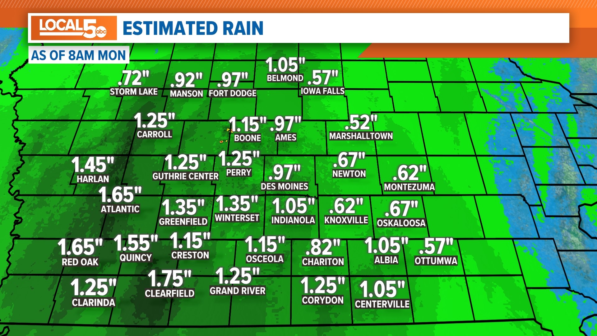 Central Iowa rainfall amounts through Christmas morning