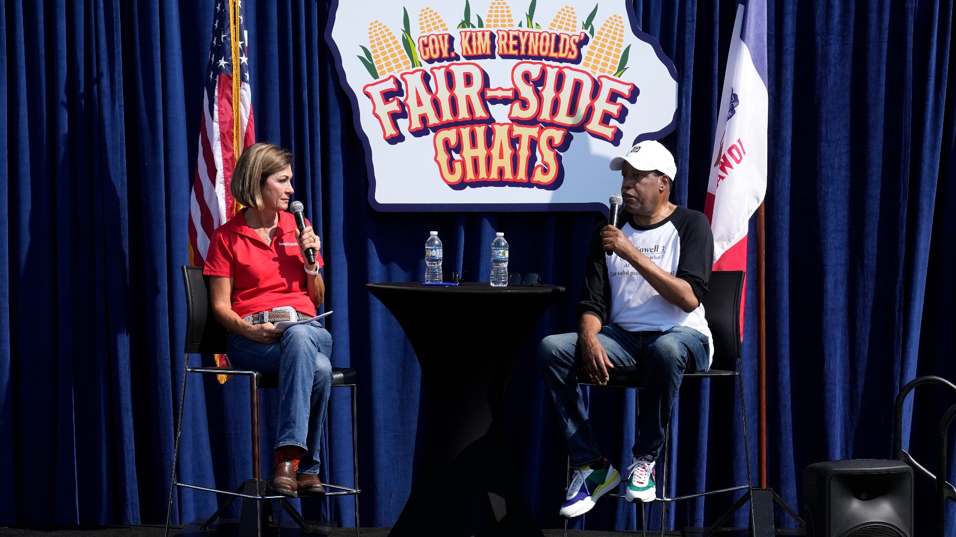 The governor is hosting Republican presidential hopefuls for a one-on-one chat at the fair.