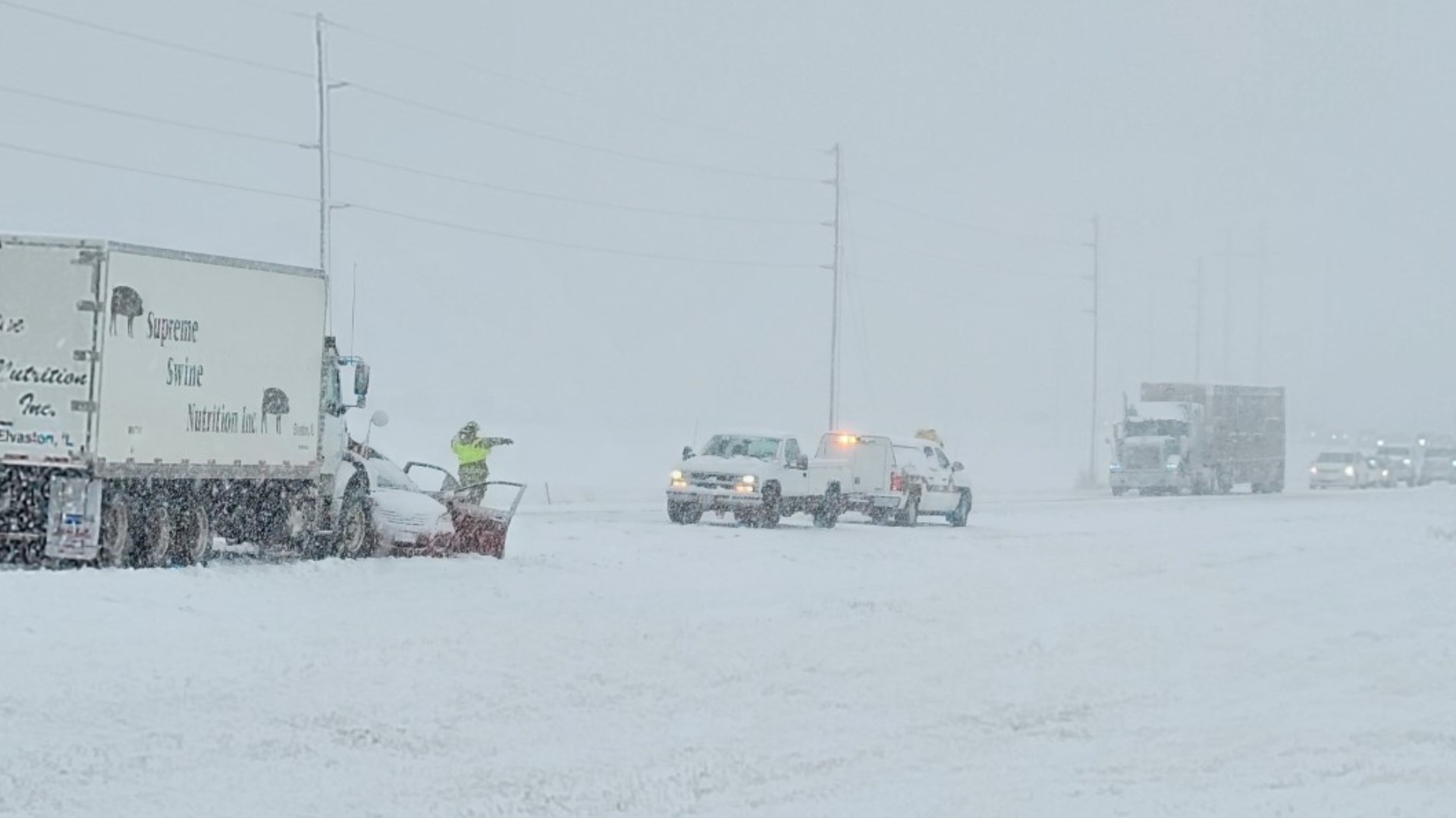 A Toyota Camry was traveling east on Highway 141 near Diagonal Avenue when the car lost traction on the snow-covered roads and entered the westbound lane.