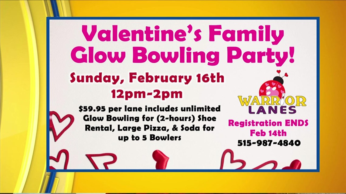 Valentine family glow party at Warrior Lanes