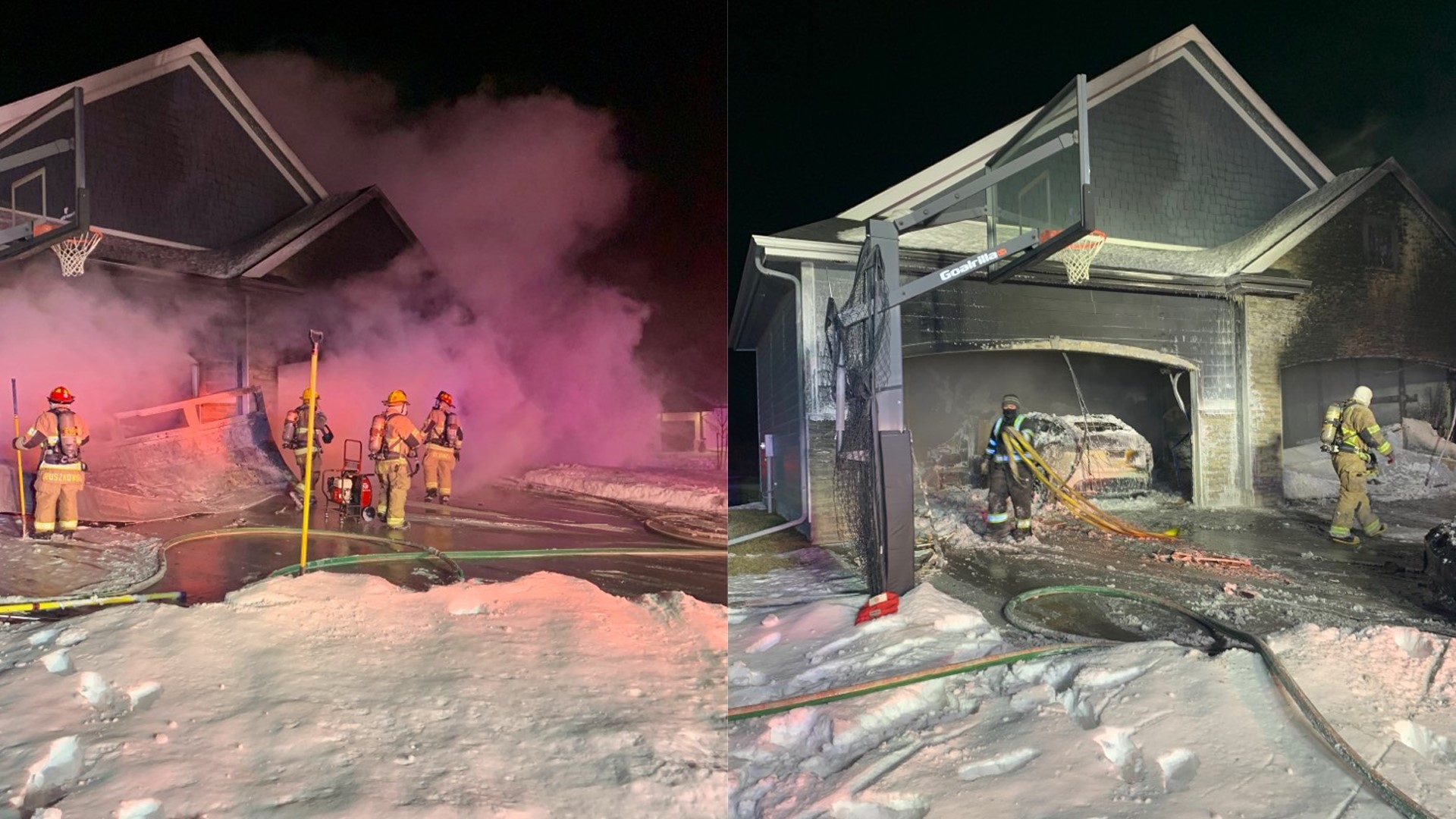 Firefighters battled freezing cold temperatures and wind while putting out the blaze.