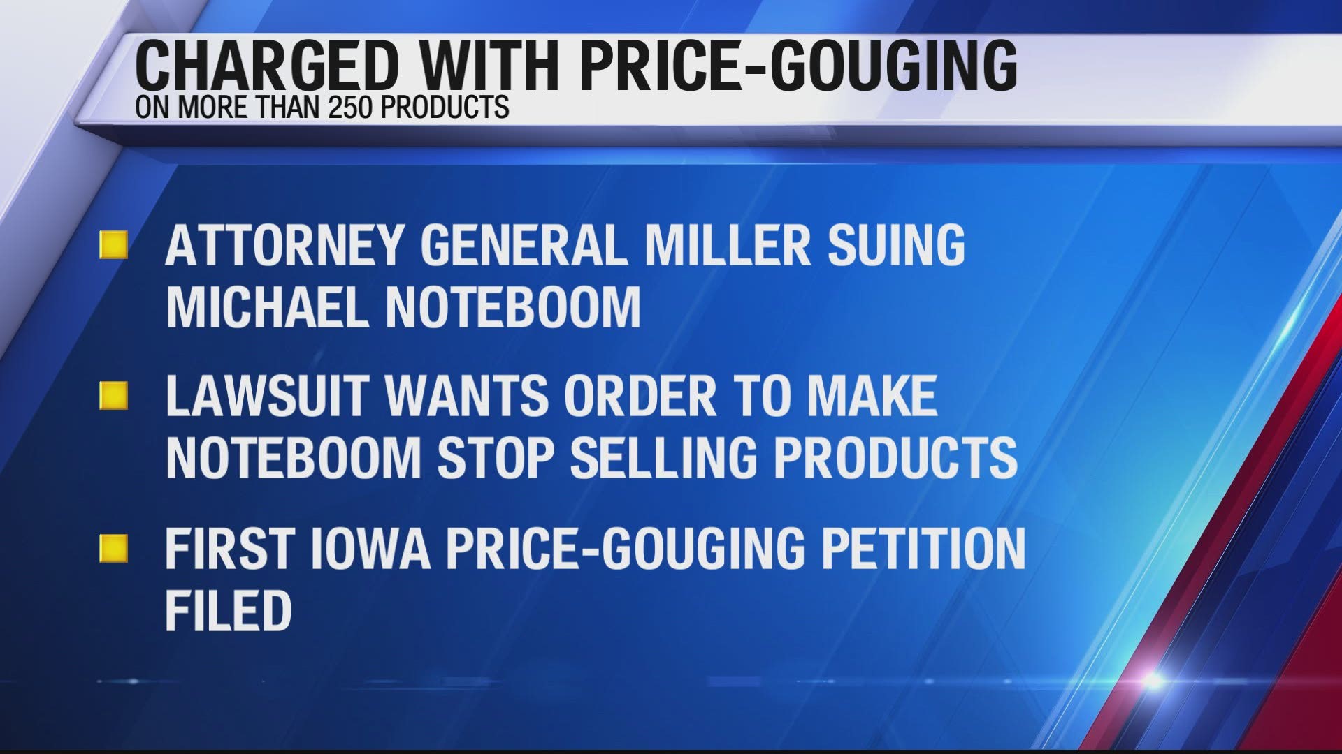 Iowa Attorney General files lawsuit against Orange City man for price gouging products on eBay.