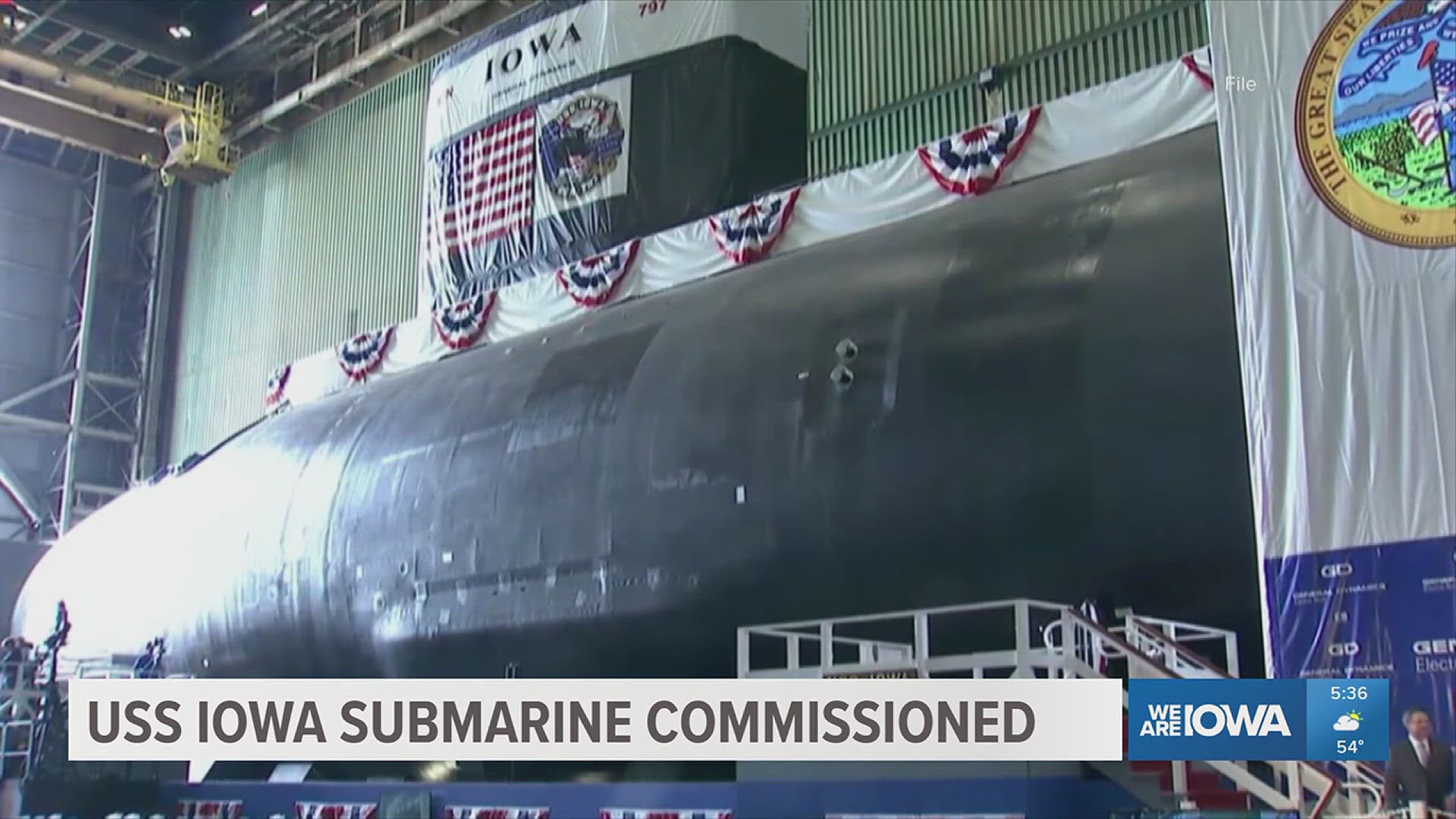 The USS Iowa was commissioned at the Naval Submarine Base New London in Groton, Connecticut.