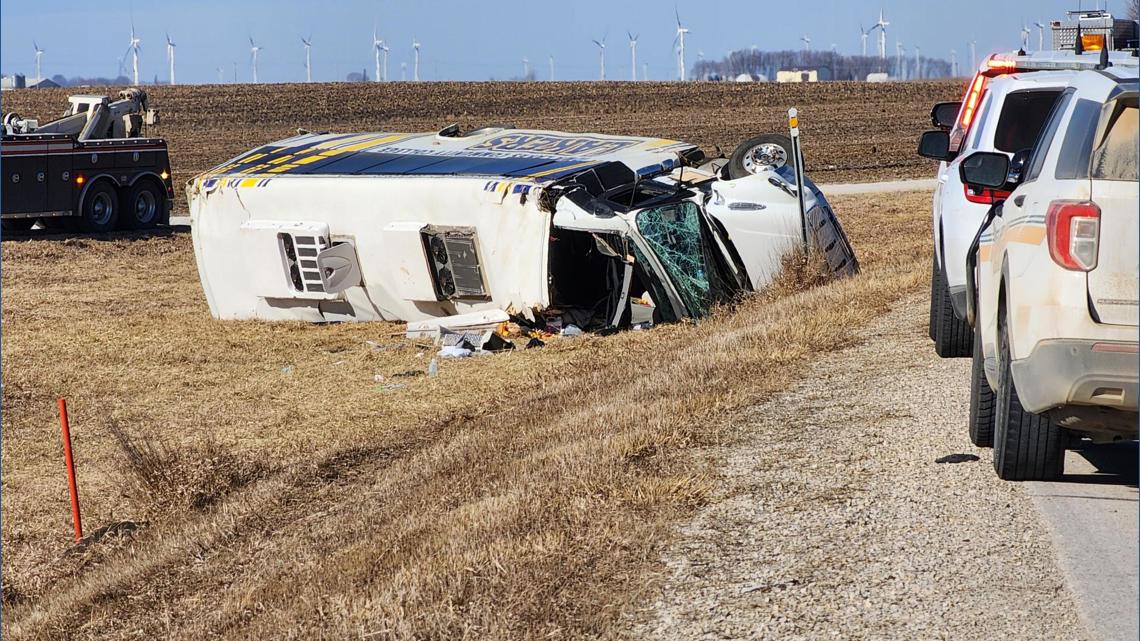 1 dead, multiple serious injuries reported after Iowa community college bus rolls over in northwest Iowa