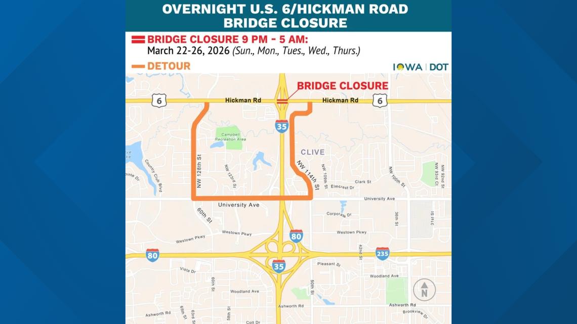 Iowa DOT to close Hickman bridge, I-80/35 overnight