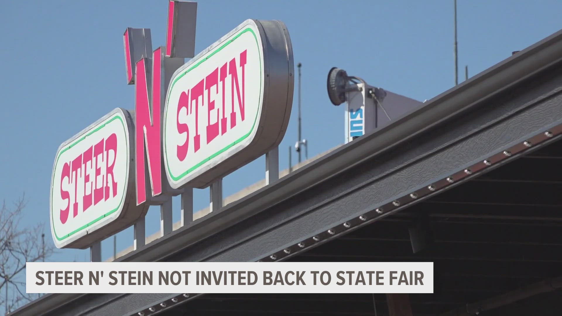 The Steer N’ Stein sign at the fairgrounds will remain in place until a new vendor is chosen by the Iowa State Fair Board.