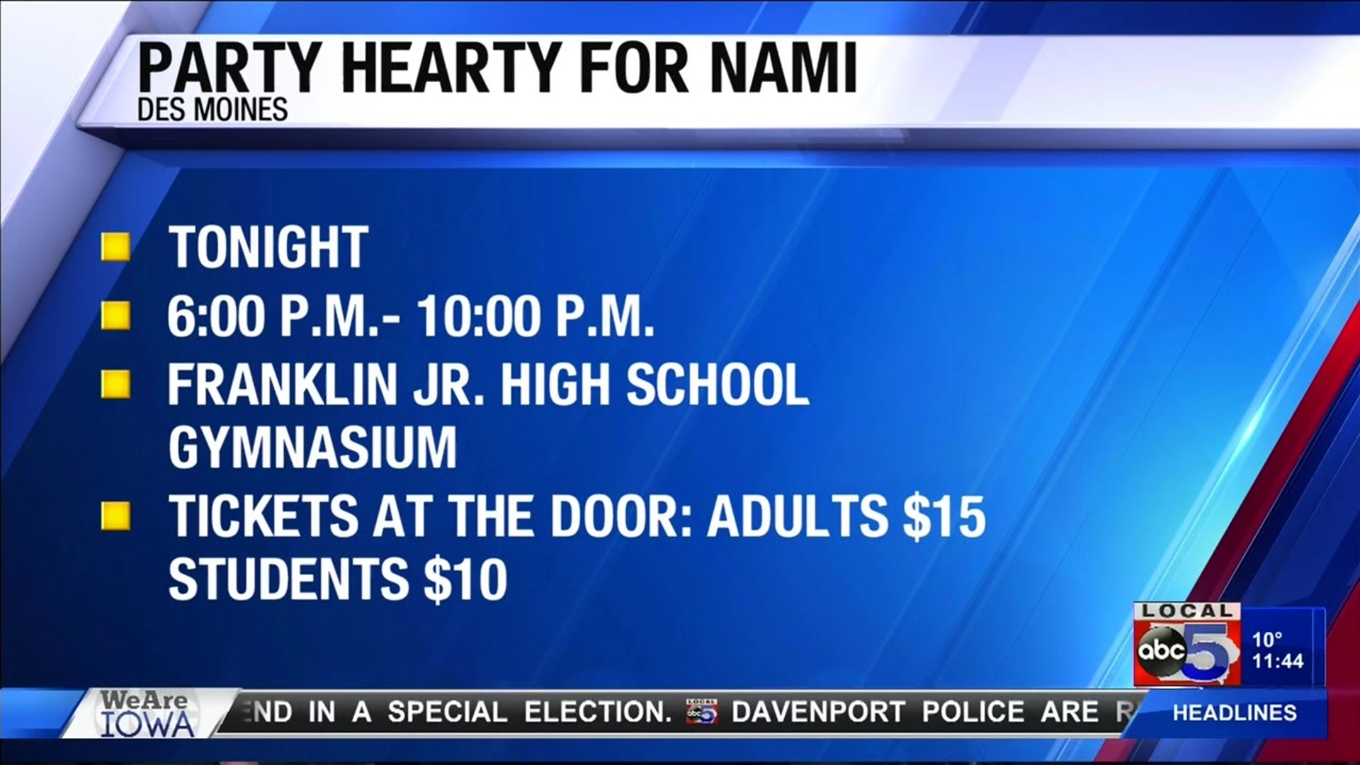 Party Hearty for NAMI tonight at 6:00 p.m.