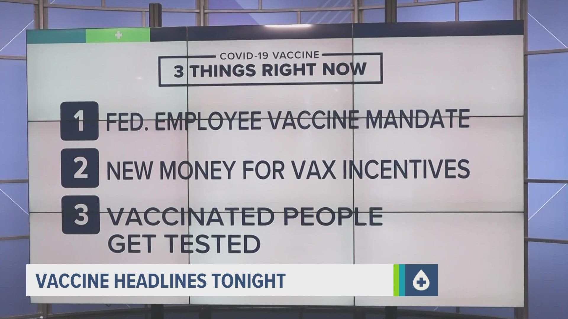 President Biden officially called for a vaccine mandate for all federal employees and called on governors to provide more incentives.