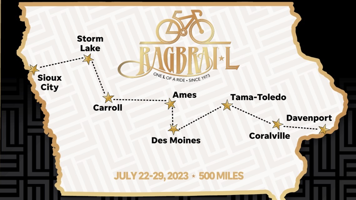 2023 RAGBRAI route Overnight stops in Des Moines, Coralville