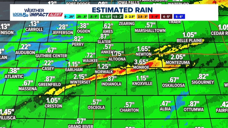 Tuesday, overnight storms drop narrow band of rain across central Iowa ...