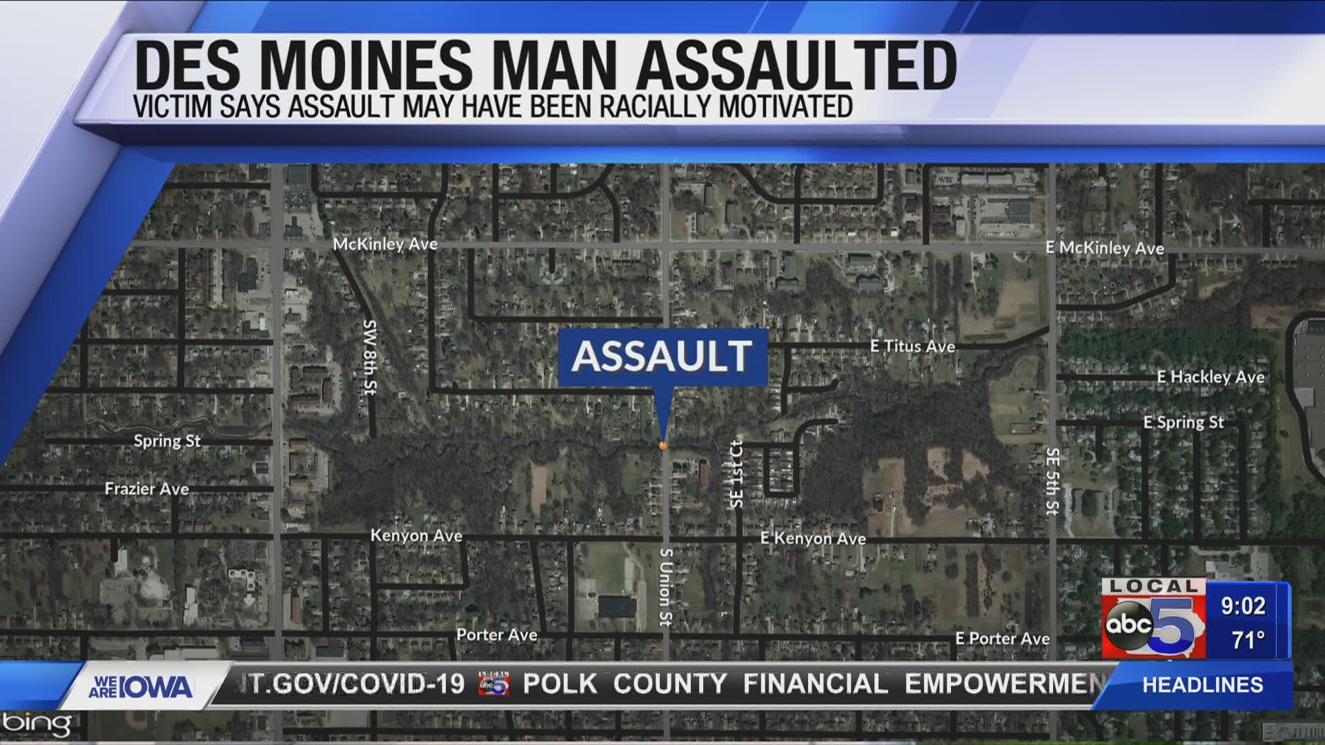 Police said the assault happened early Saturday morning. The victim, a black man, said one of his attackers made racist comments during the assault.