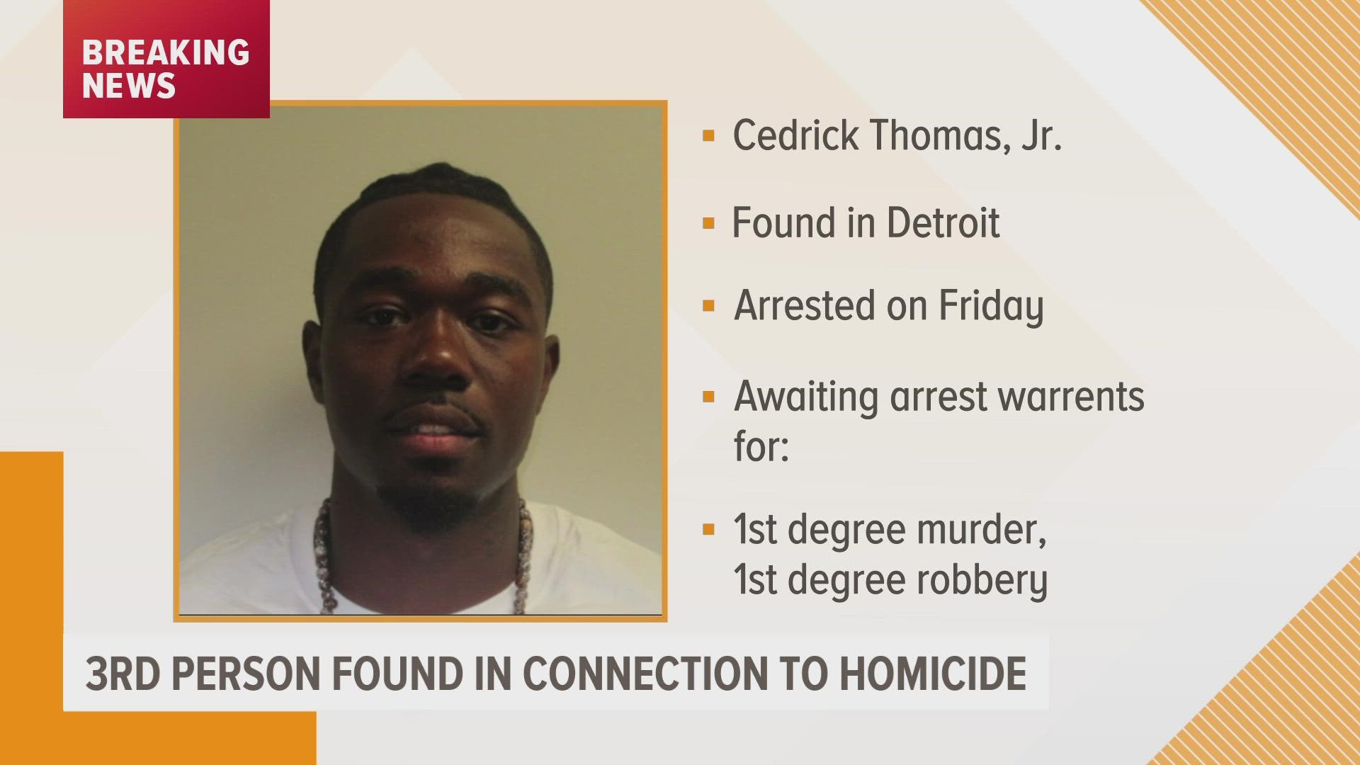 Cedrick Thomas, Jr. was found in Detroit Friday.  Thomas became a person of interest in the 11th homicide of the year back on Aug. 3.