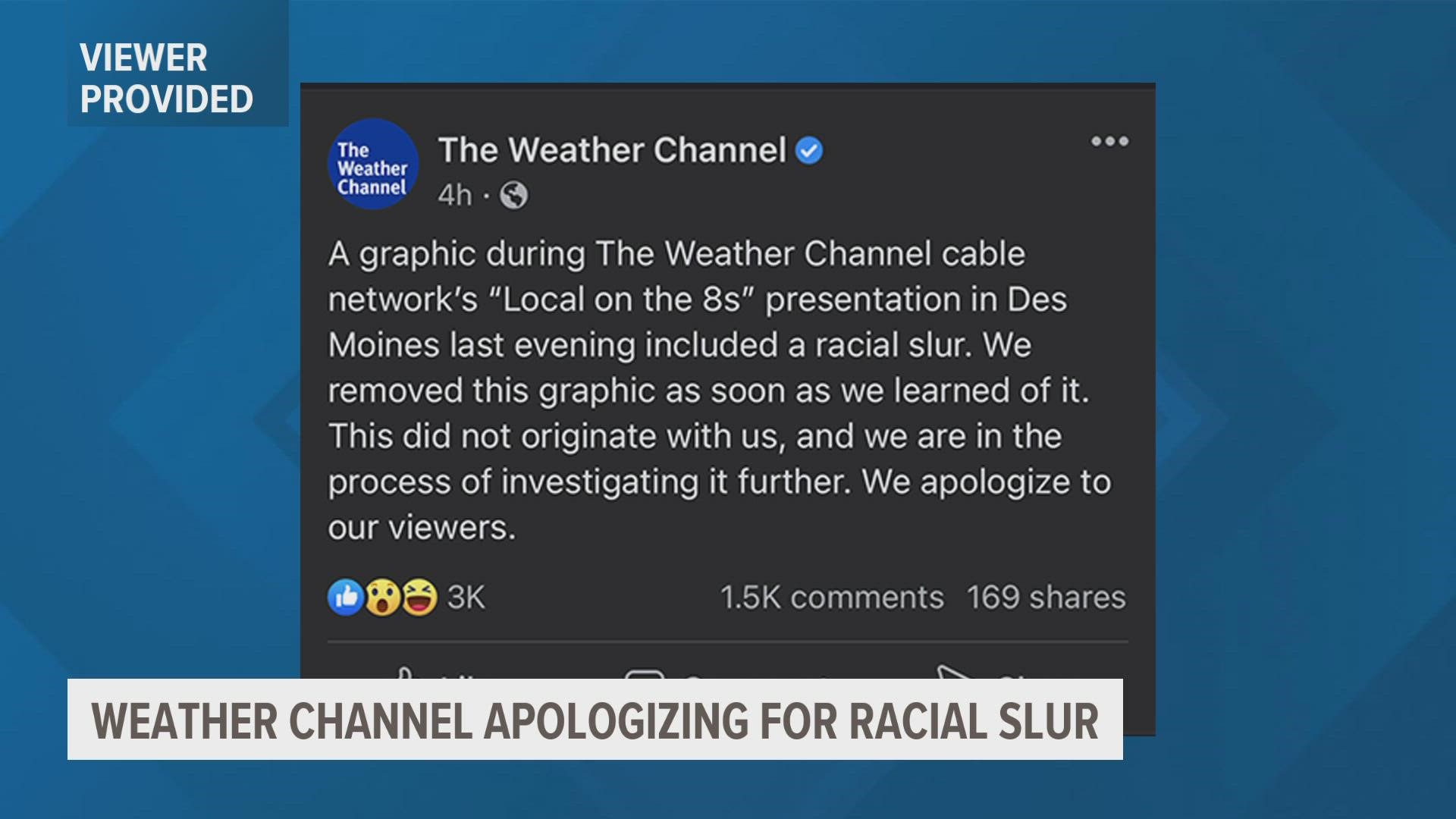 Racial slur displayed on The Weather Channel in Des Moines 